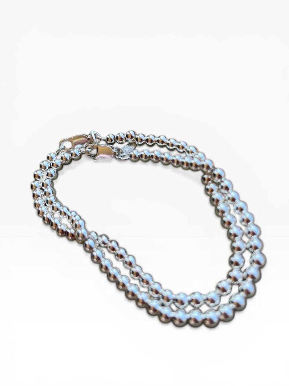 Sterling Silver Beaded Chain Bracelet Duo Set 925 Italy Unisex